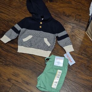 Cat & Jack Navy and Cream Hoodie with Green Shorts